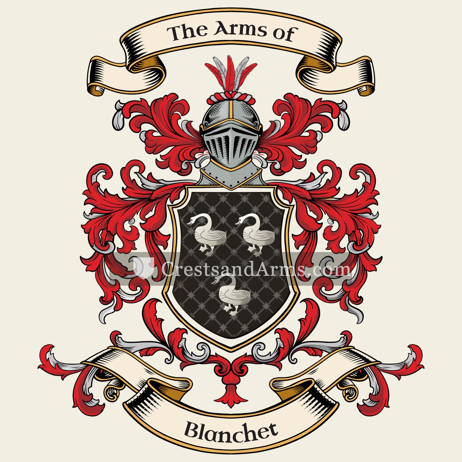 The Blanchet coat of arms, drawn from the recorded blazon