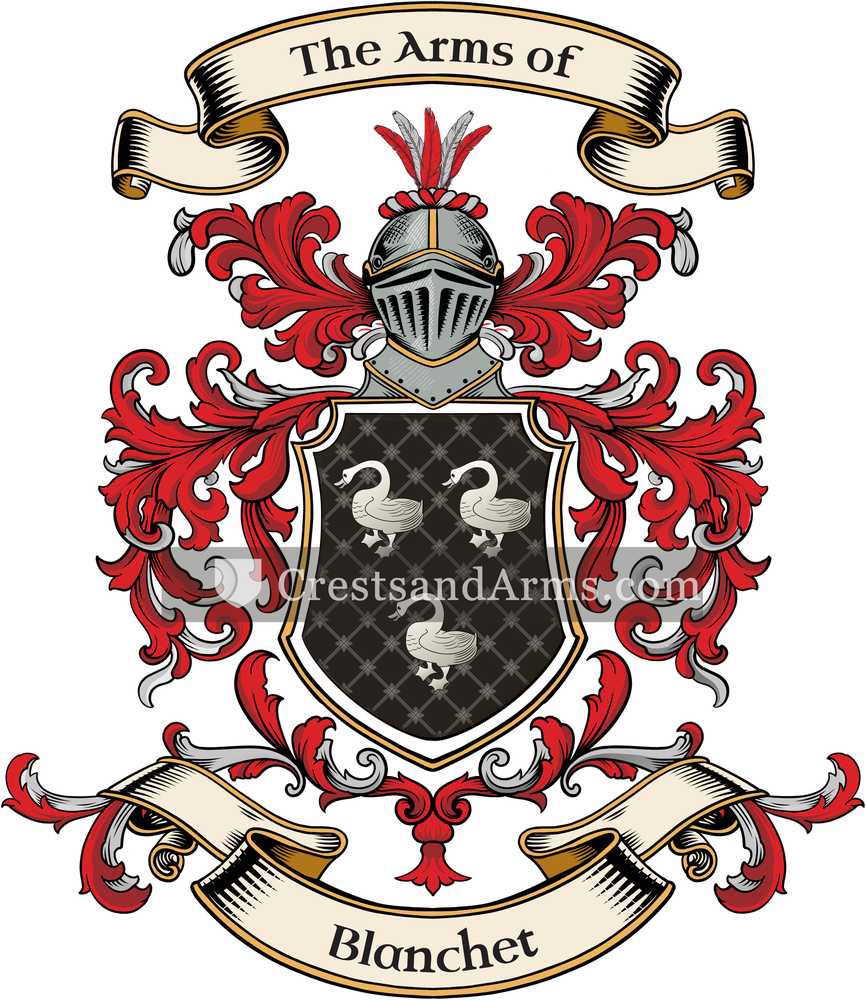 The Blanchet coat of arms, drawn from the recorded blazon