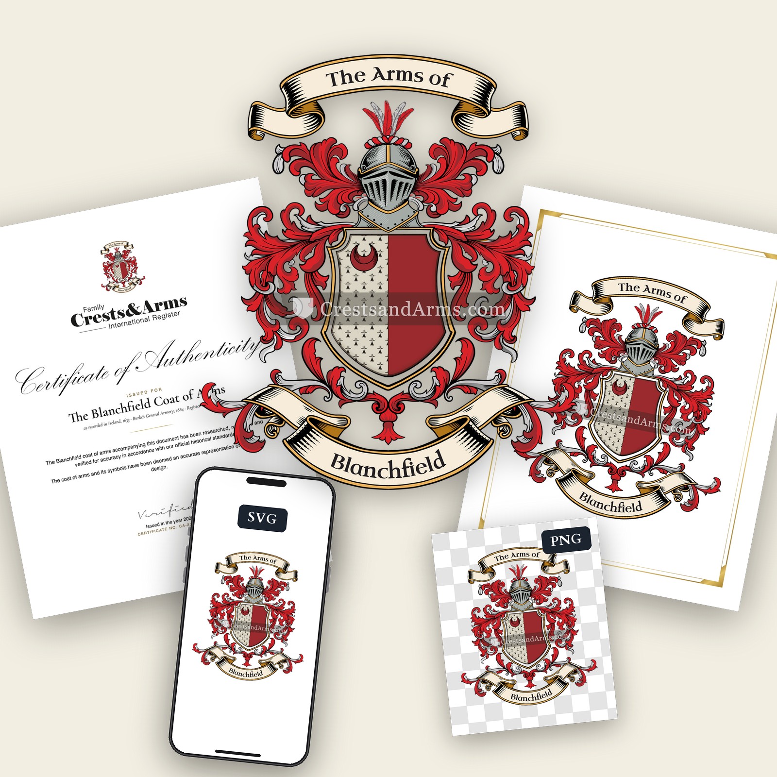 The Blanchfield arms on the coat of arms — digital pack