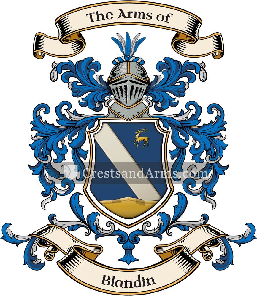 The Blandin coat of arms, drawn from the recorded blazon