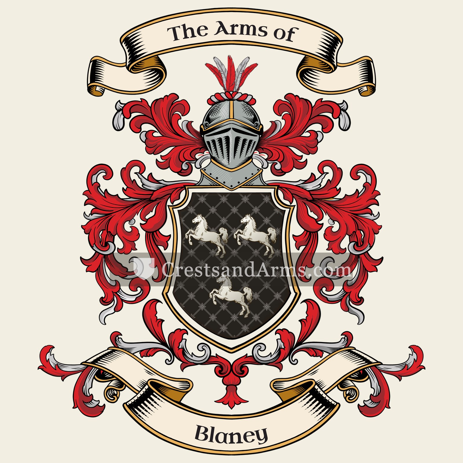 The Blaney coat of arms, drawn from the recorded blazon