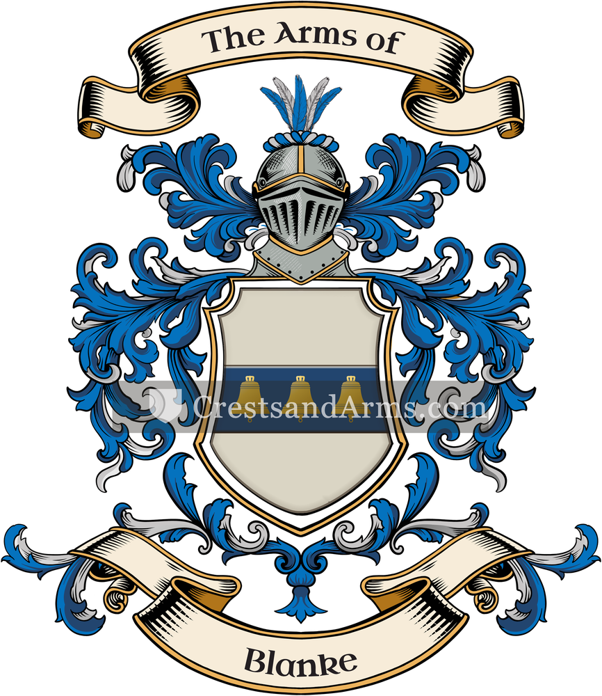 The Blanke coat of arms, drawn from the recorded blazon