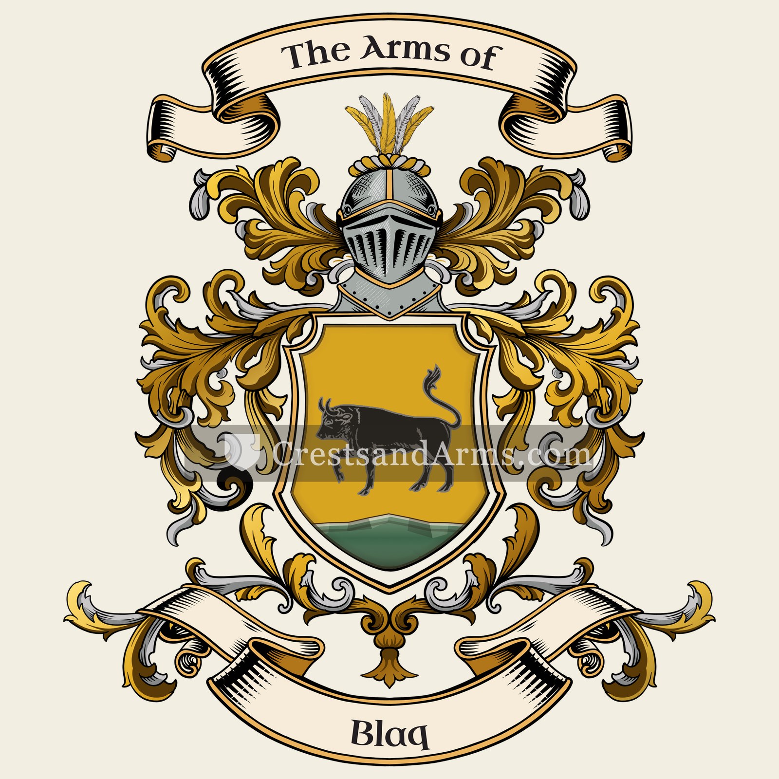 The Blaq coat of arms, drawn from the recorded blazon