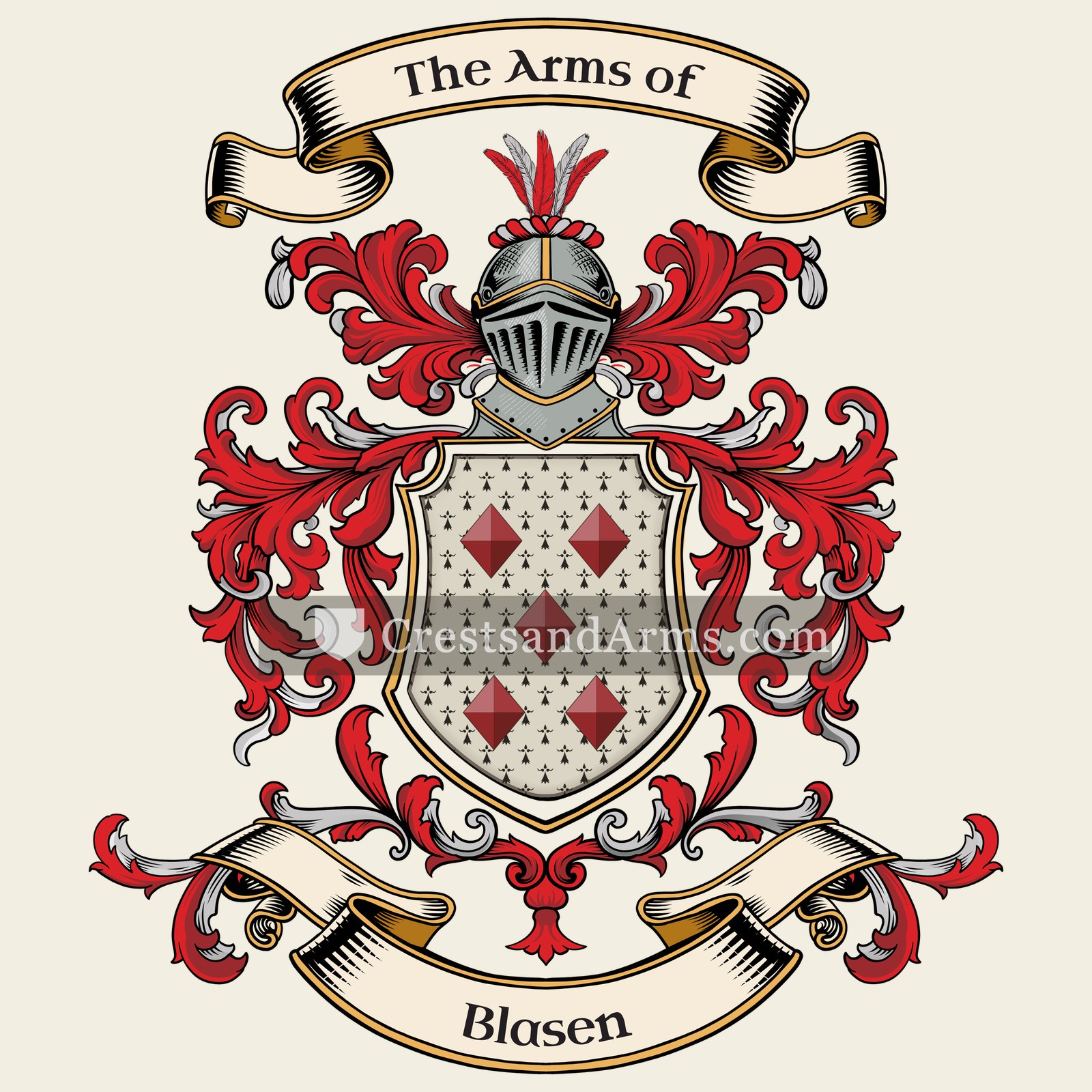 The Blasen coat of arms, drawn from the recorded blazon