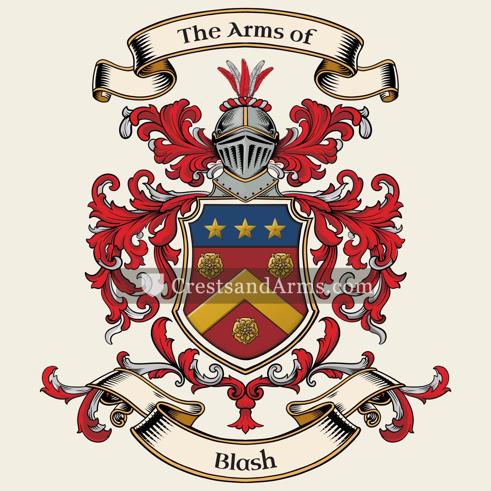 The Blash coat of arms, drawn from the recorded blazon