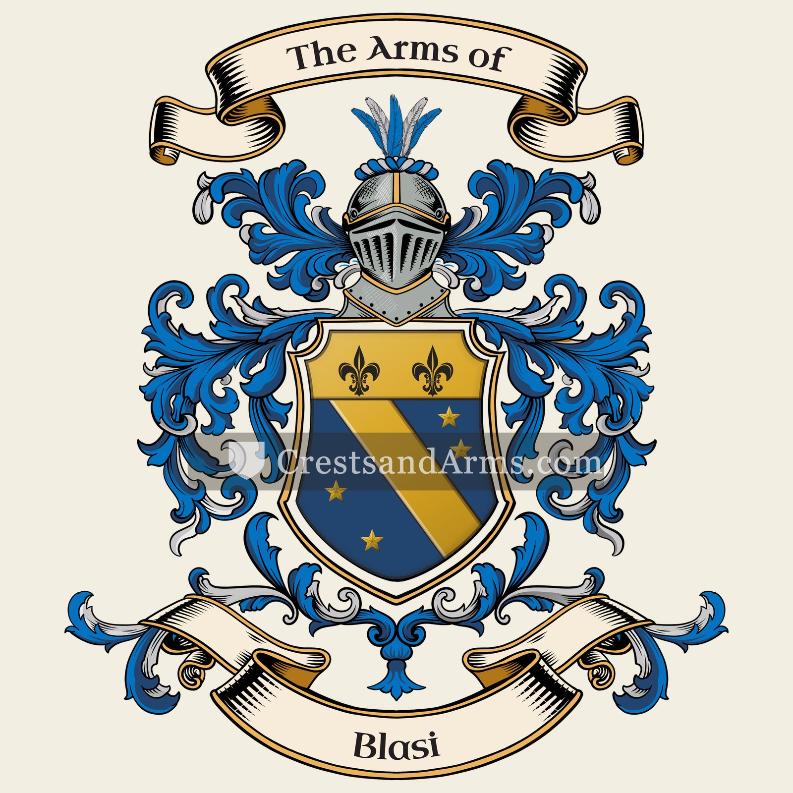 The Blasi coat of arms, drawn from the recorded blazon