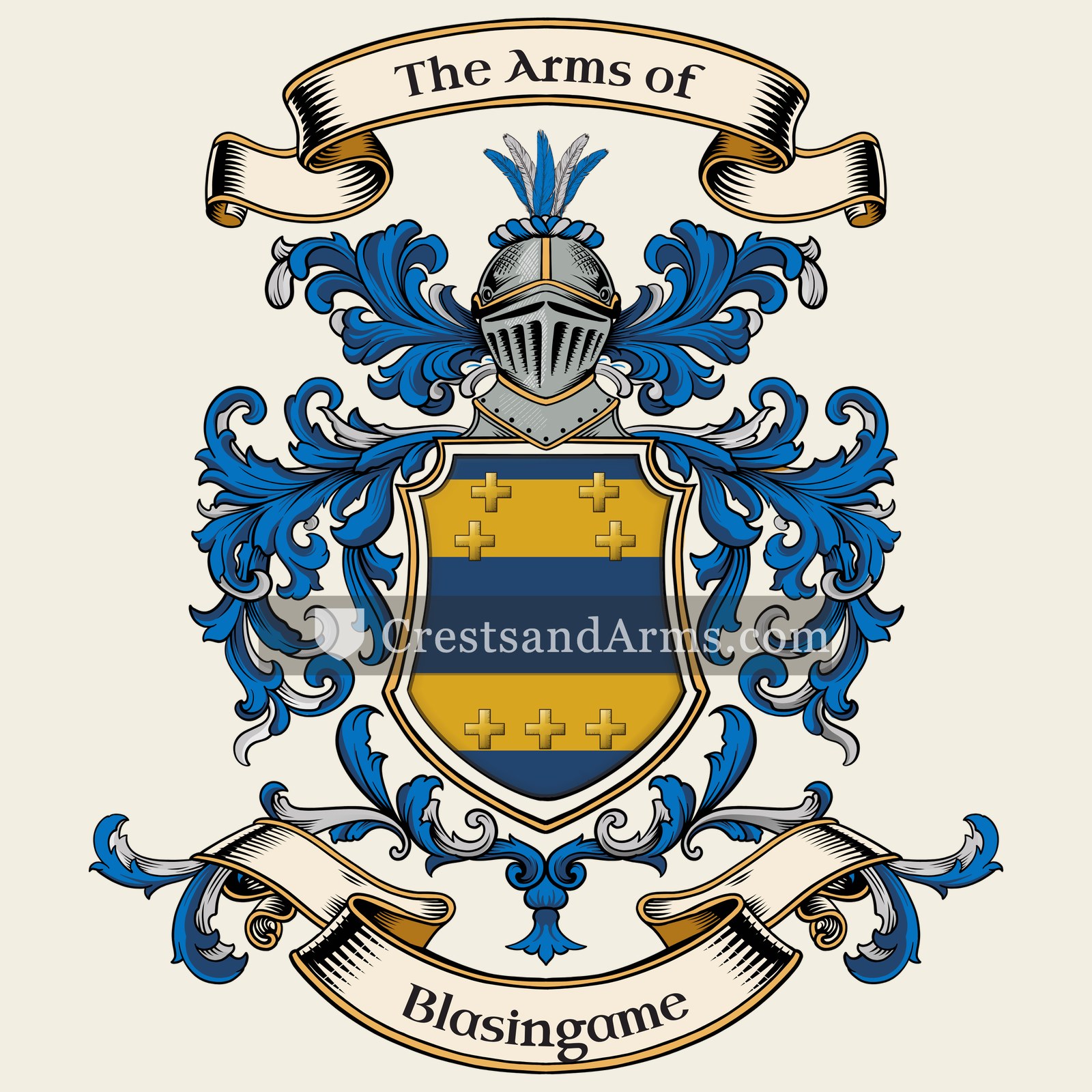 The Blasingame coat of arms, drawn from the recorded blazon