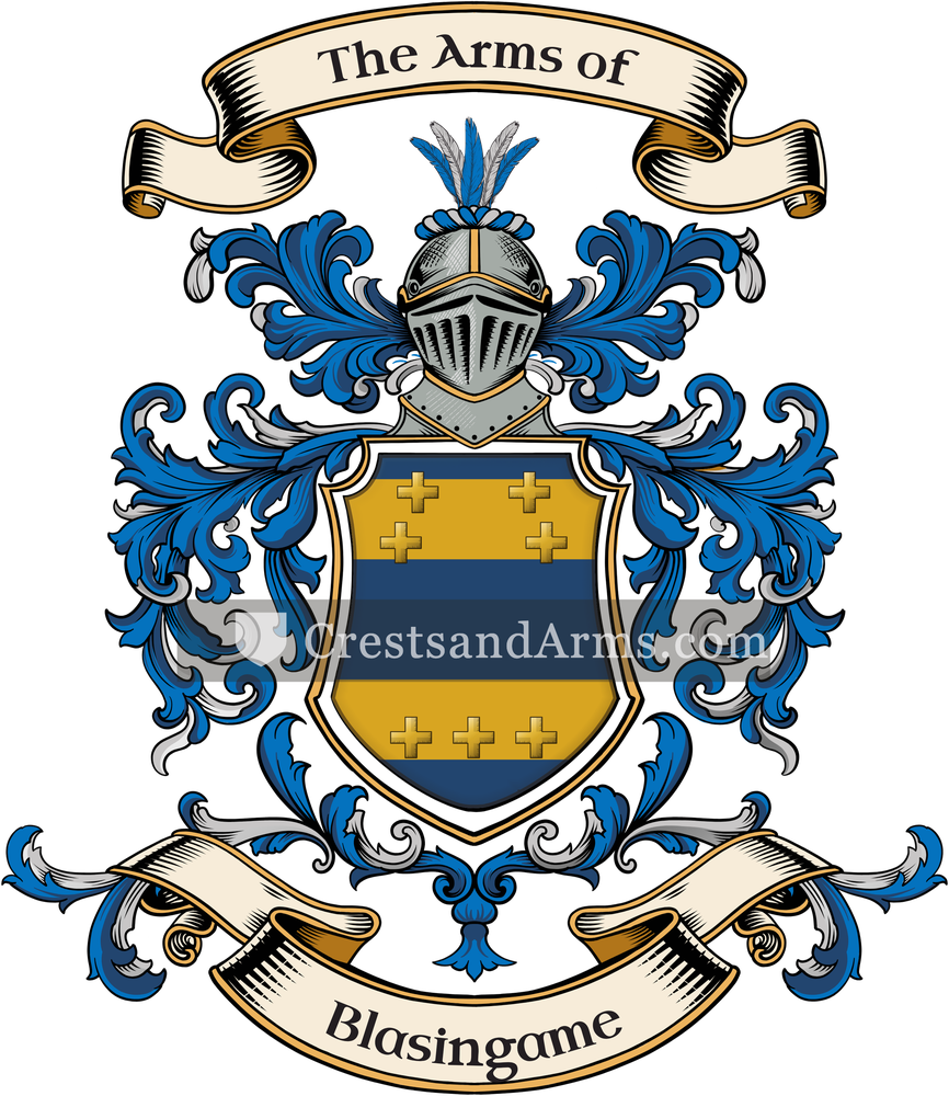 The Blasingame coat of arms, drawn from the recorded blazon