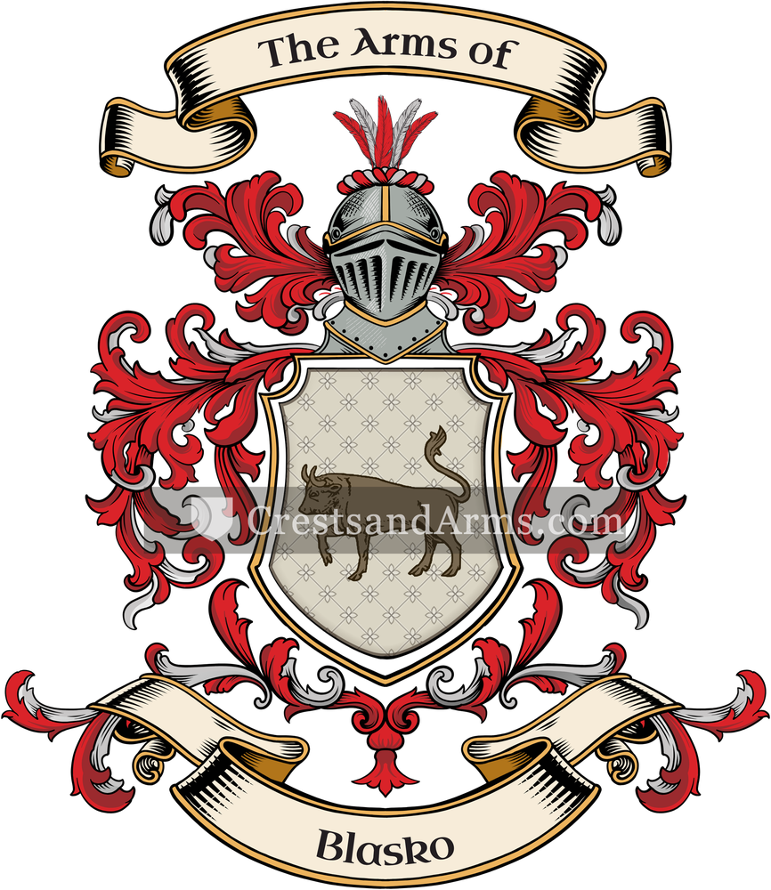The Blasko coat of arms, drawn from the recorded blazon