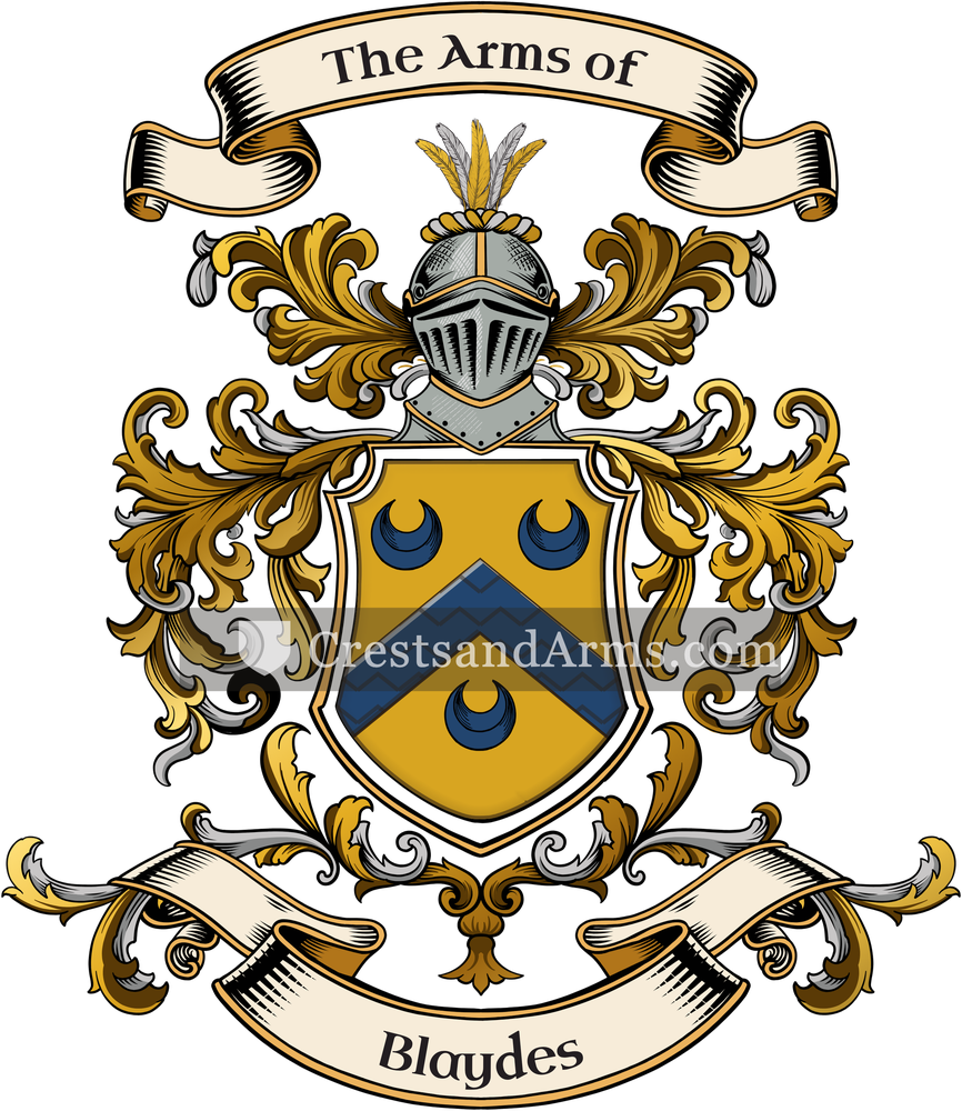 The Blaydes coat of arms, drawn from the recorded blazon