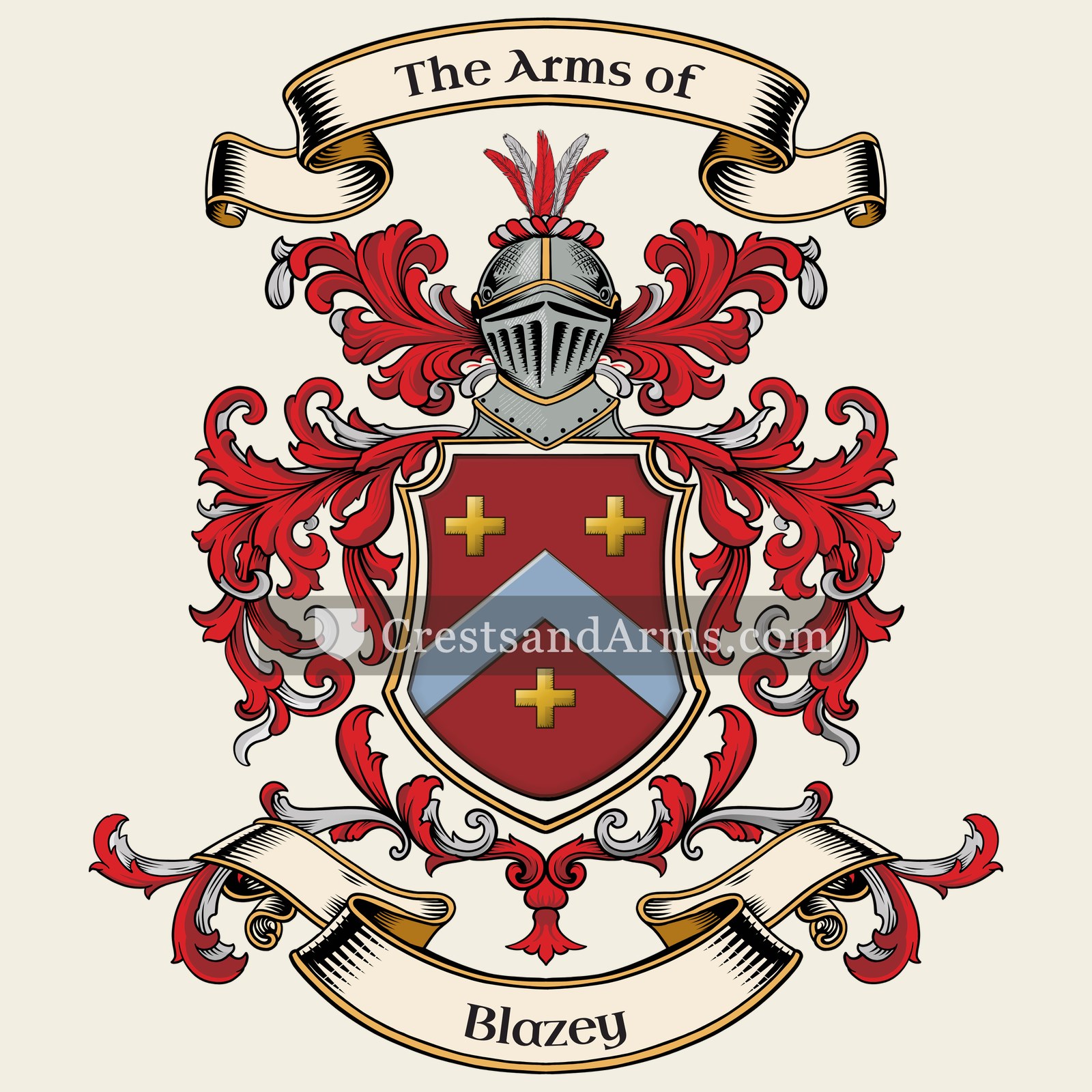 The Blazey coat of arms, drawn from the recorded blazon