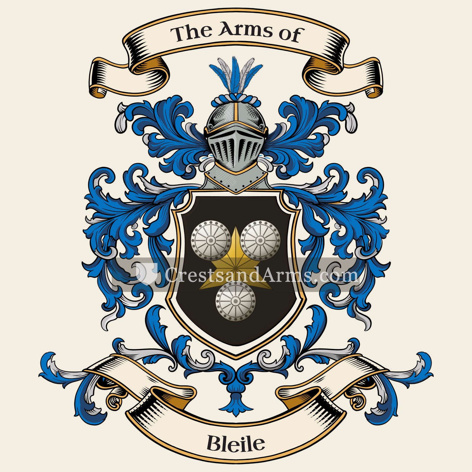 The Bleile coat of arms, drawn from the recorded blazon