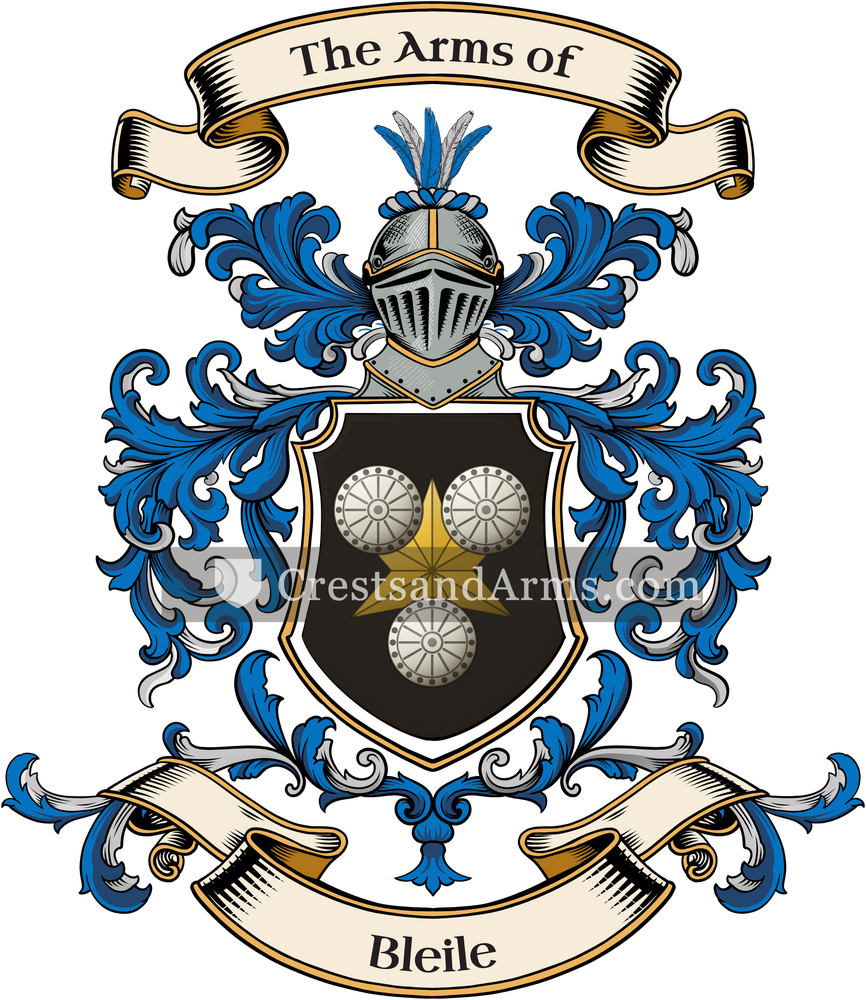 The Bleile coat of arms, drawn from the recorded blazon