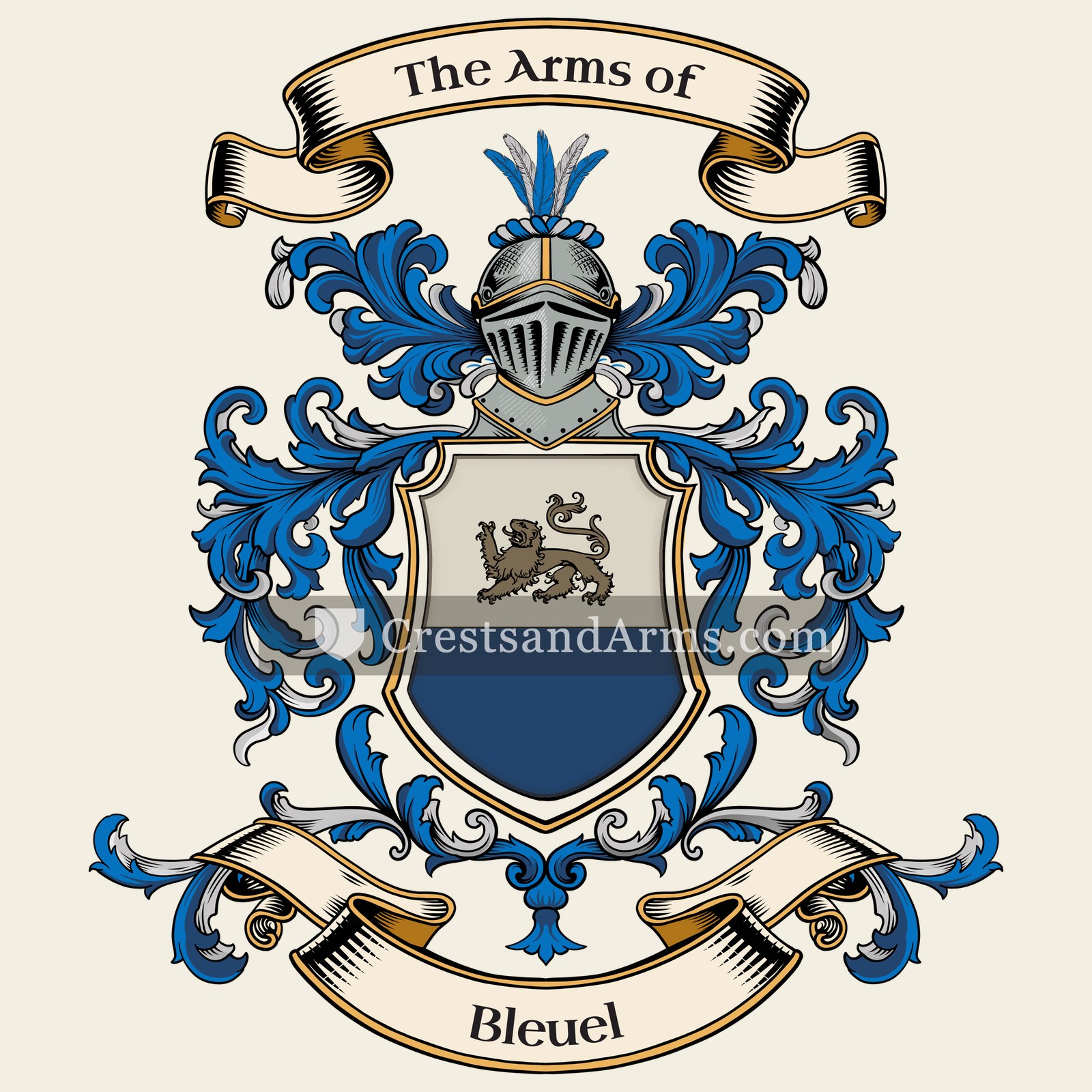 The Bleuel coat of arms, drawn from the recorded blazon