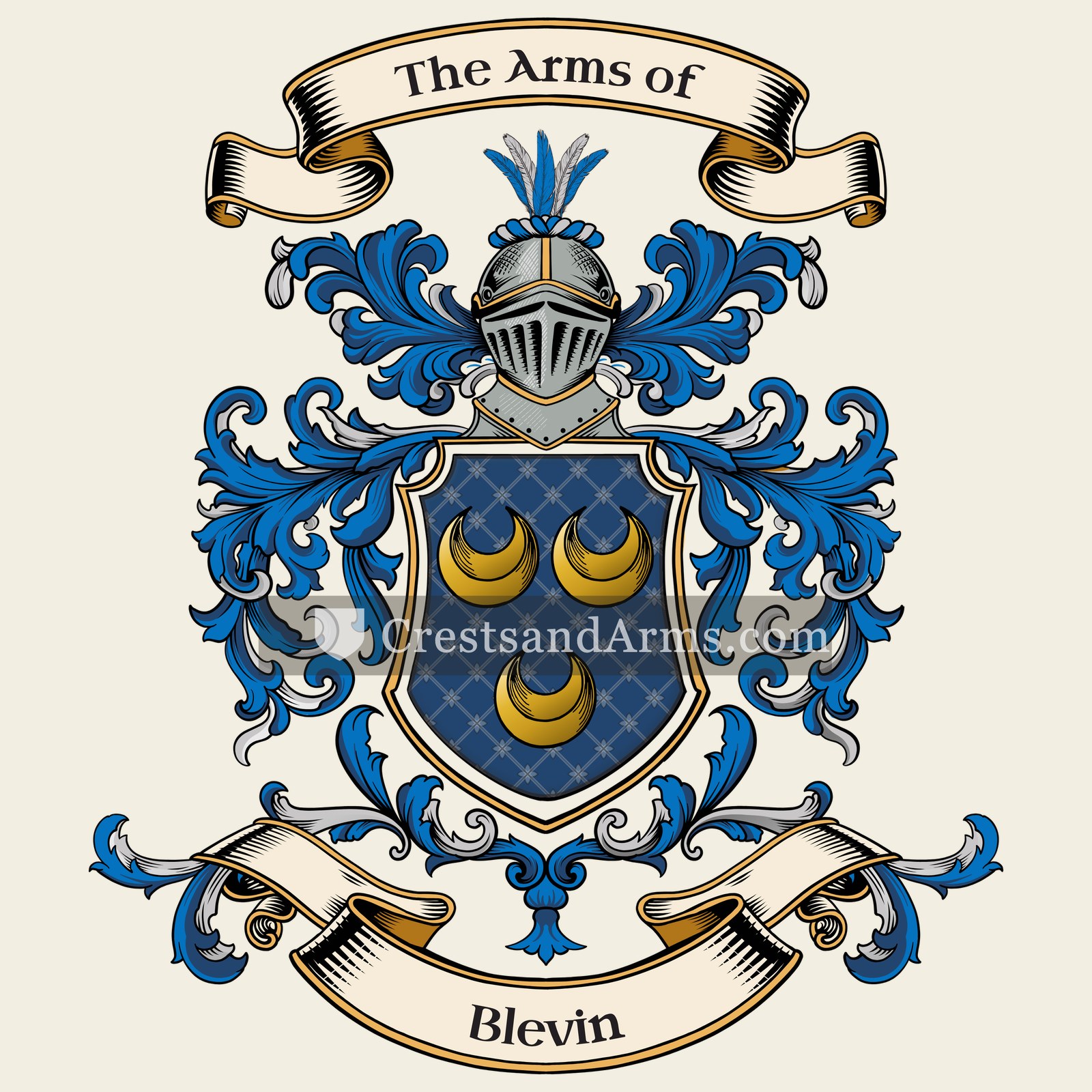 The Blevin coat of arms, drawn from the recorded blazon