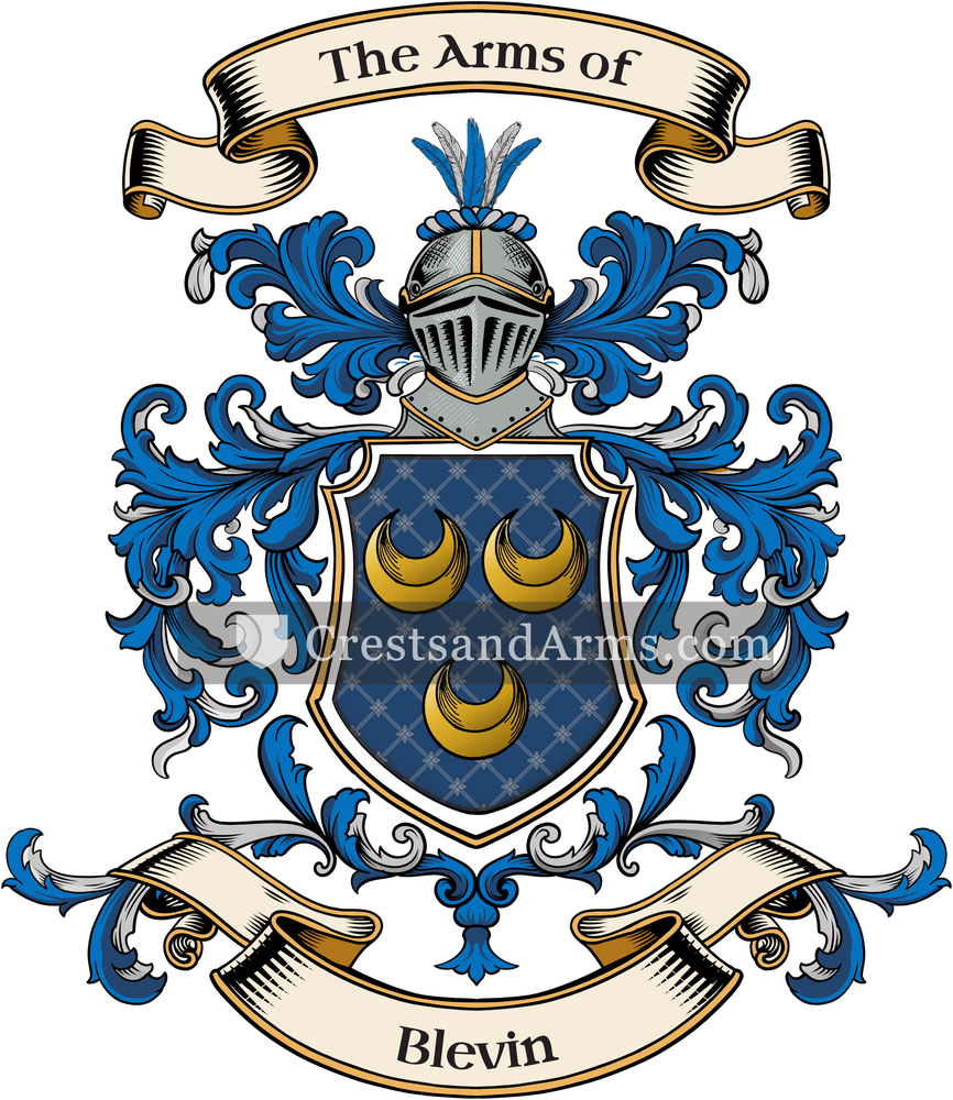The Blevin coat of arms, drawn from the recorded blazon