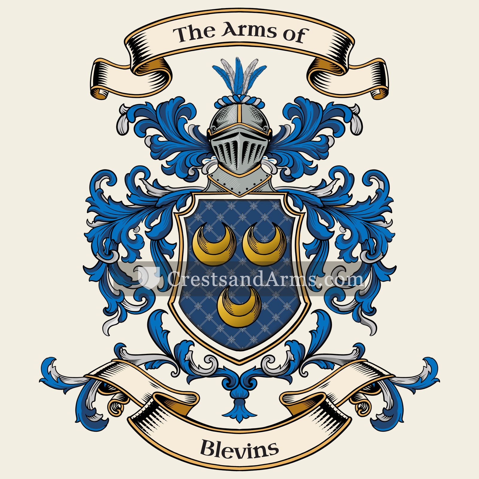 The Blevins coat of arms, drawn from the recorded blazon