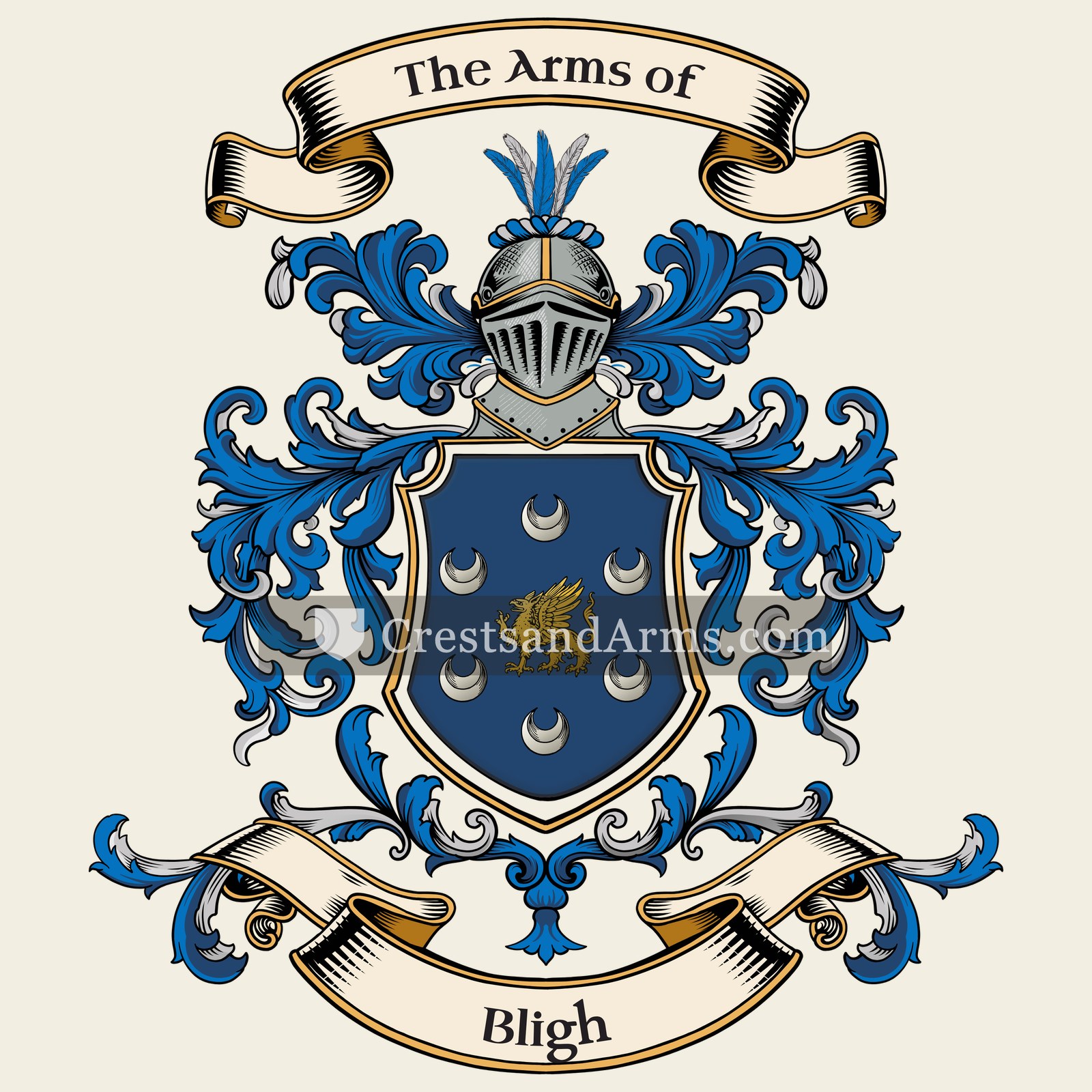 The Bligh coat of arms, drawn from the recorded blazon