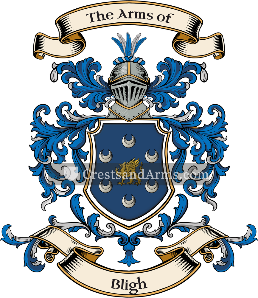 The Bligh coat of arms, drawn from the recorded blazon