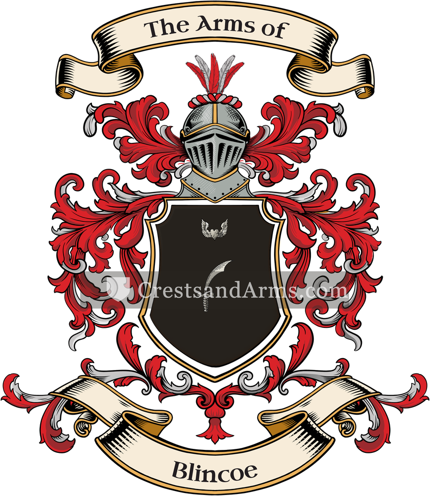The Blincoe coat of arms, drawn from the recorded blazon