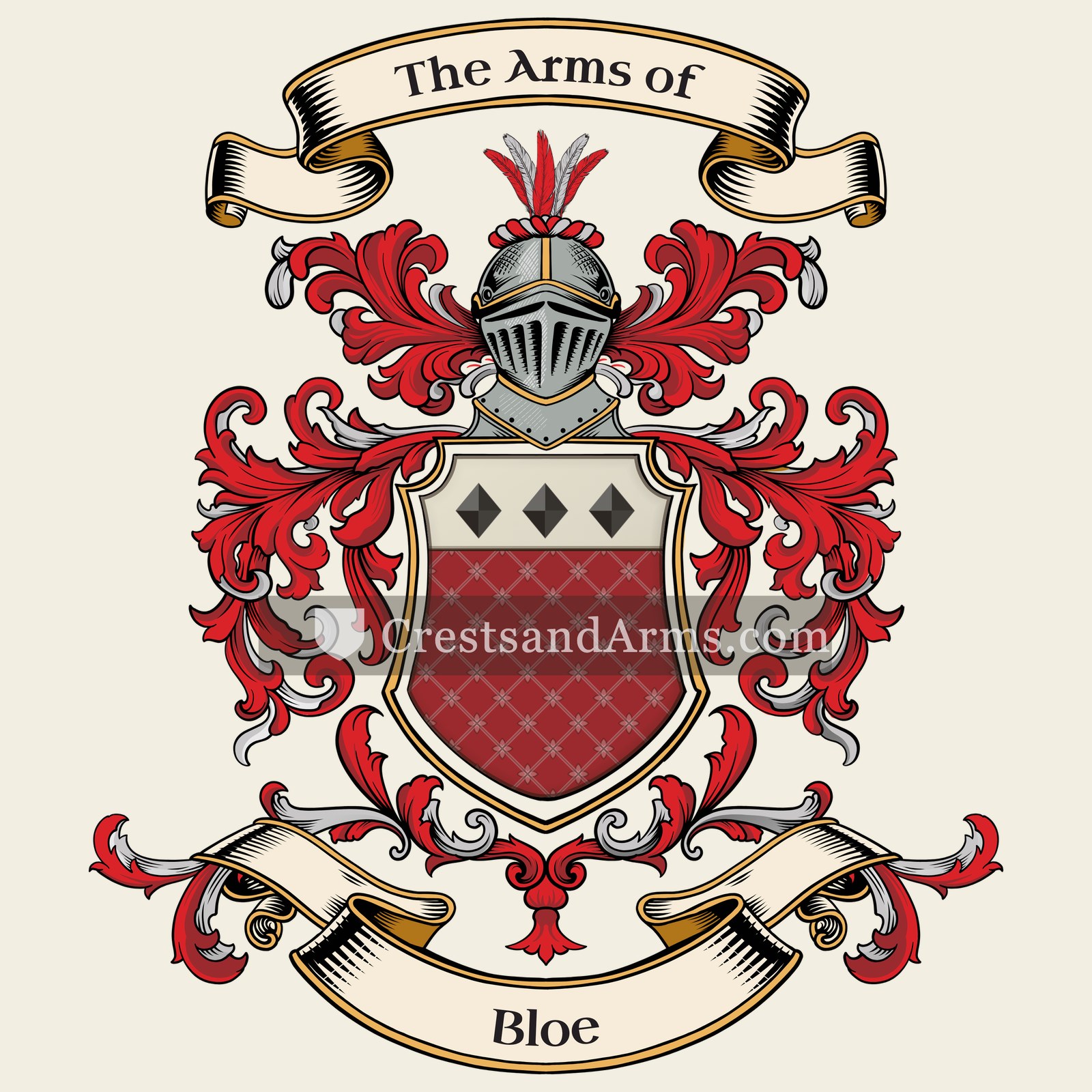 The Bloe coat of arms, drawn from the recorded blazon