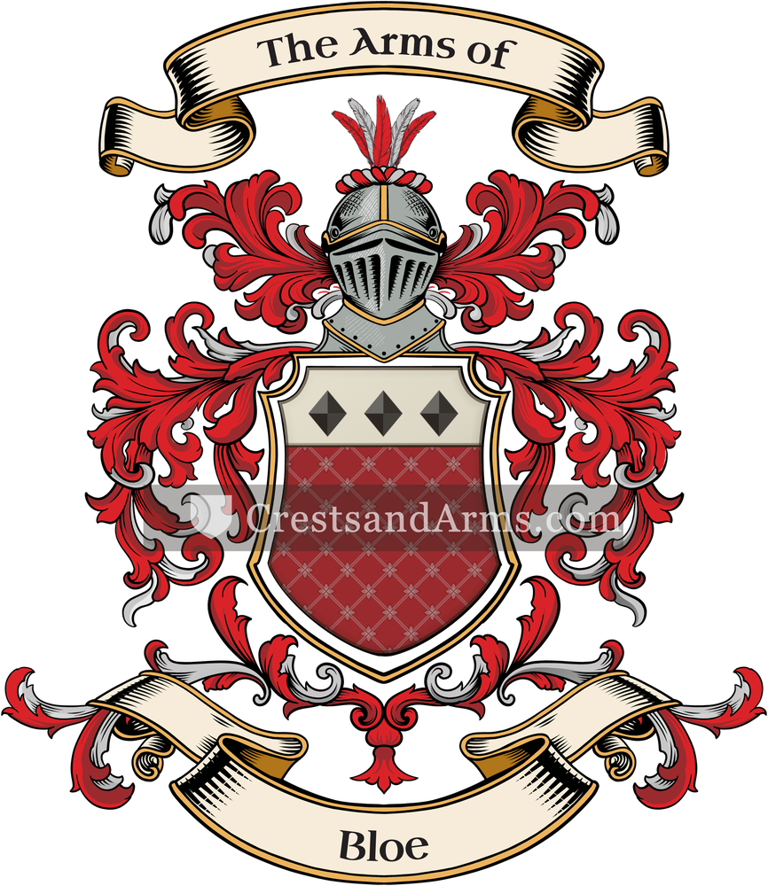 The Bloe coat of arms, drawn from the recorded blazon