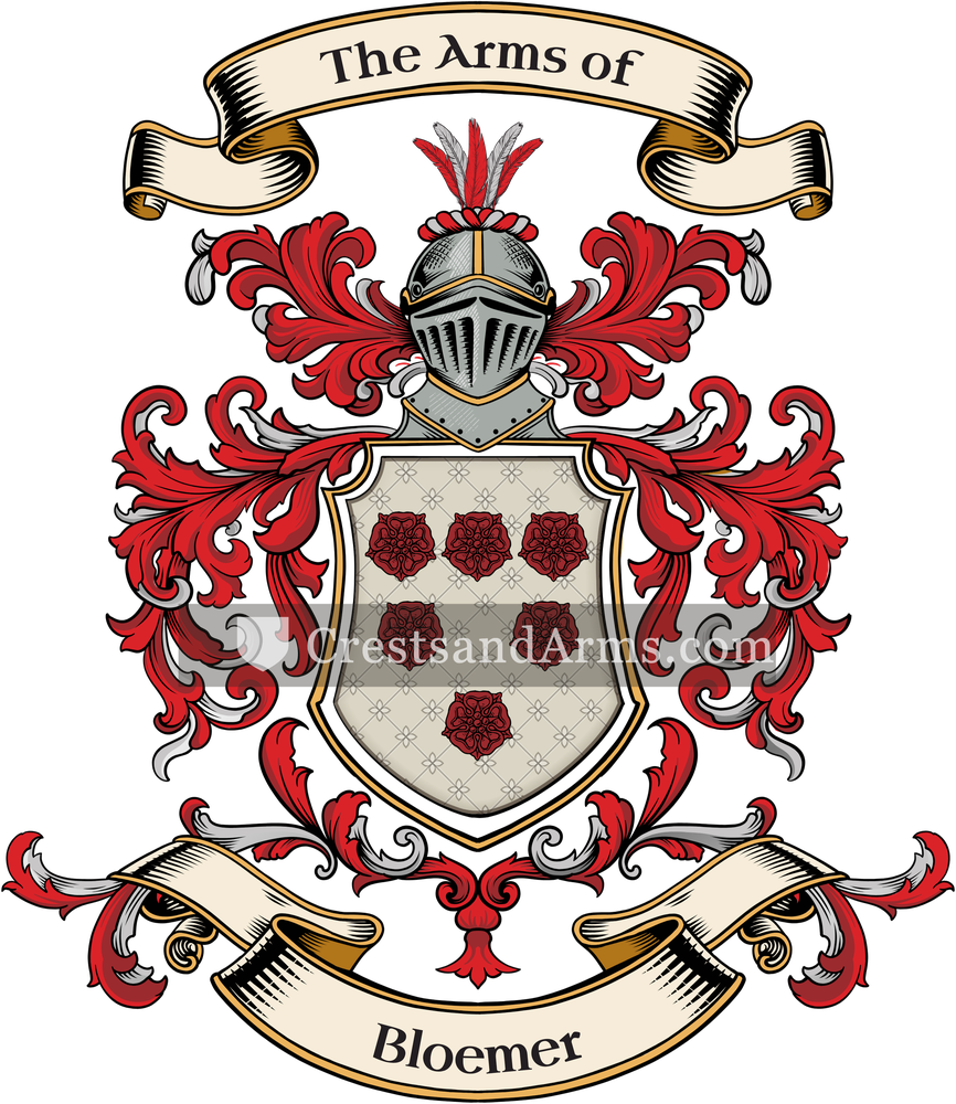 The Bloemer coat of arms, drawn from the recorded blazon