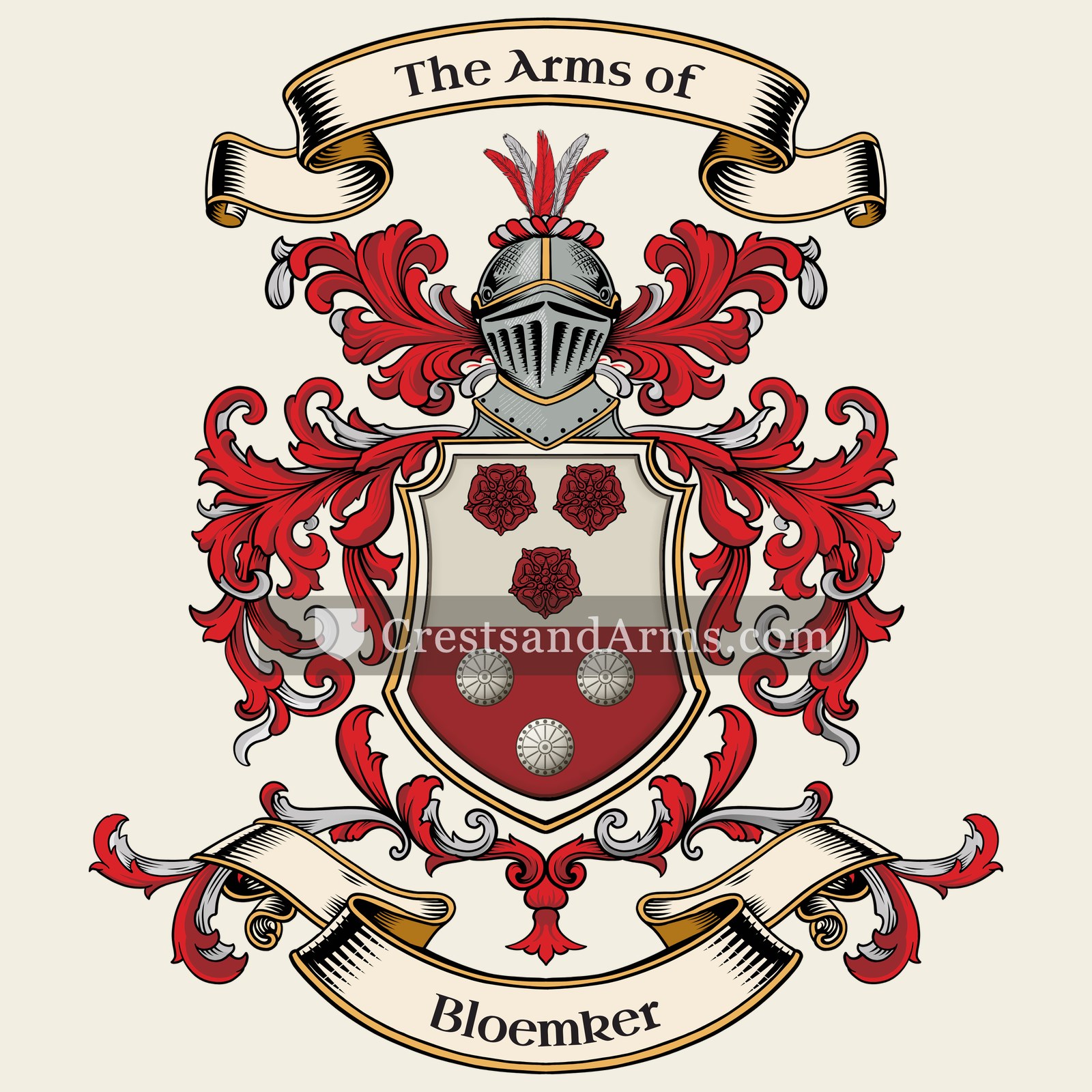 The Bloemker coat of arms, drawn from the recorded blazon