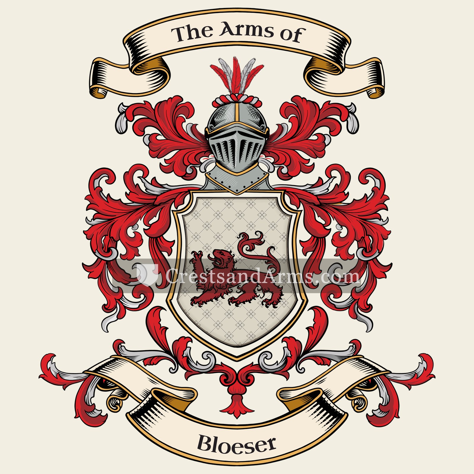 The Bloeser coat of arms, drawn from the recorded blazon