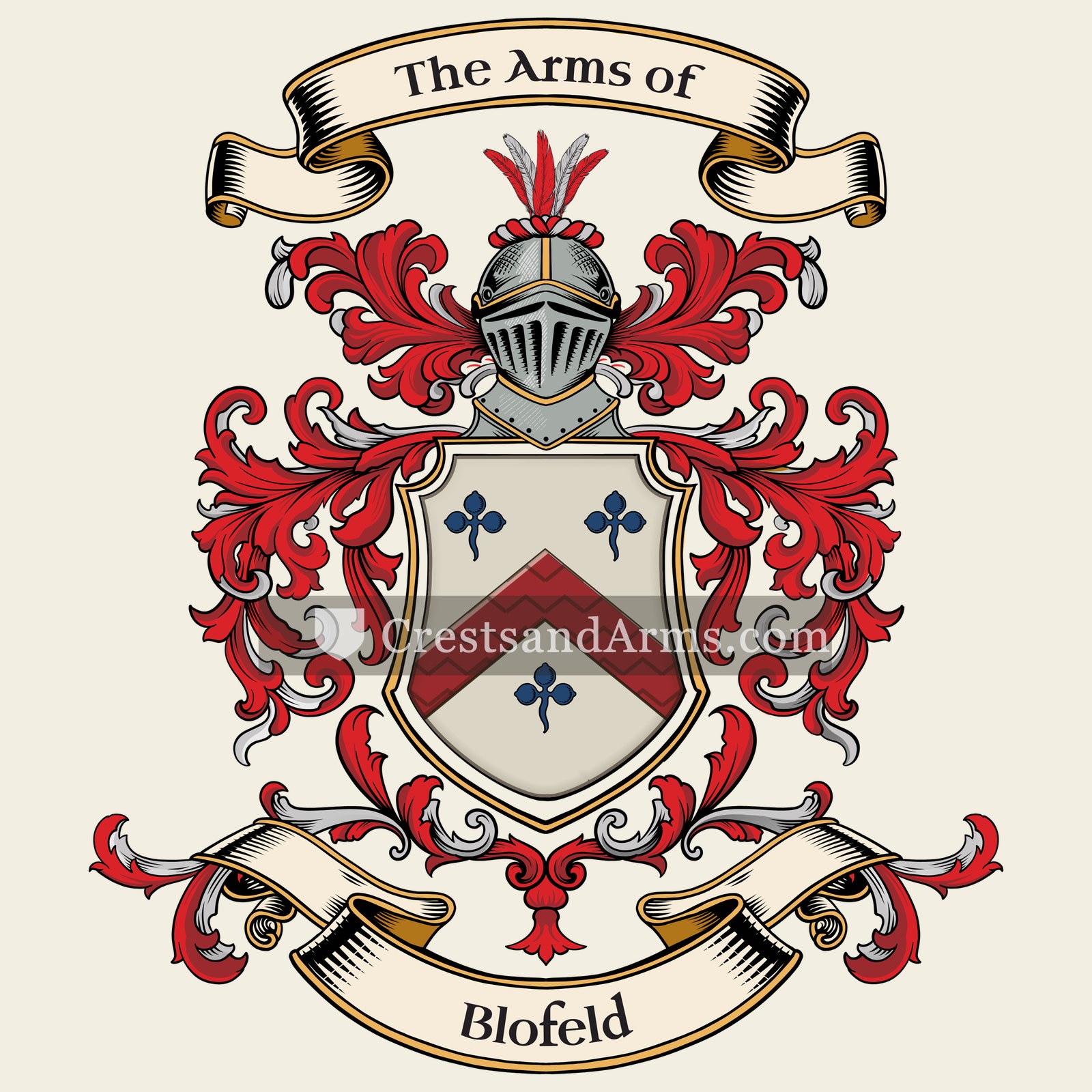 The Blofeld coat of arms, drawn from the recorded blazon
