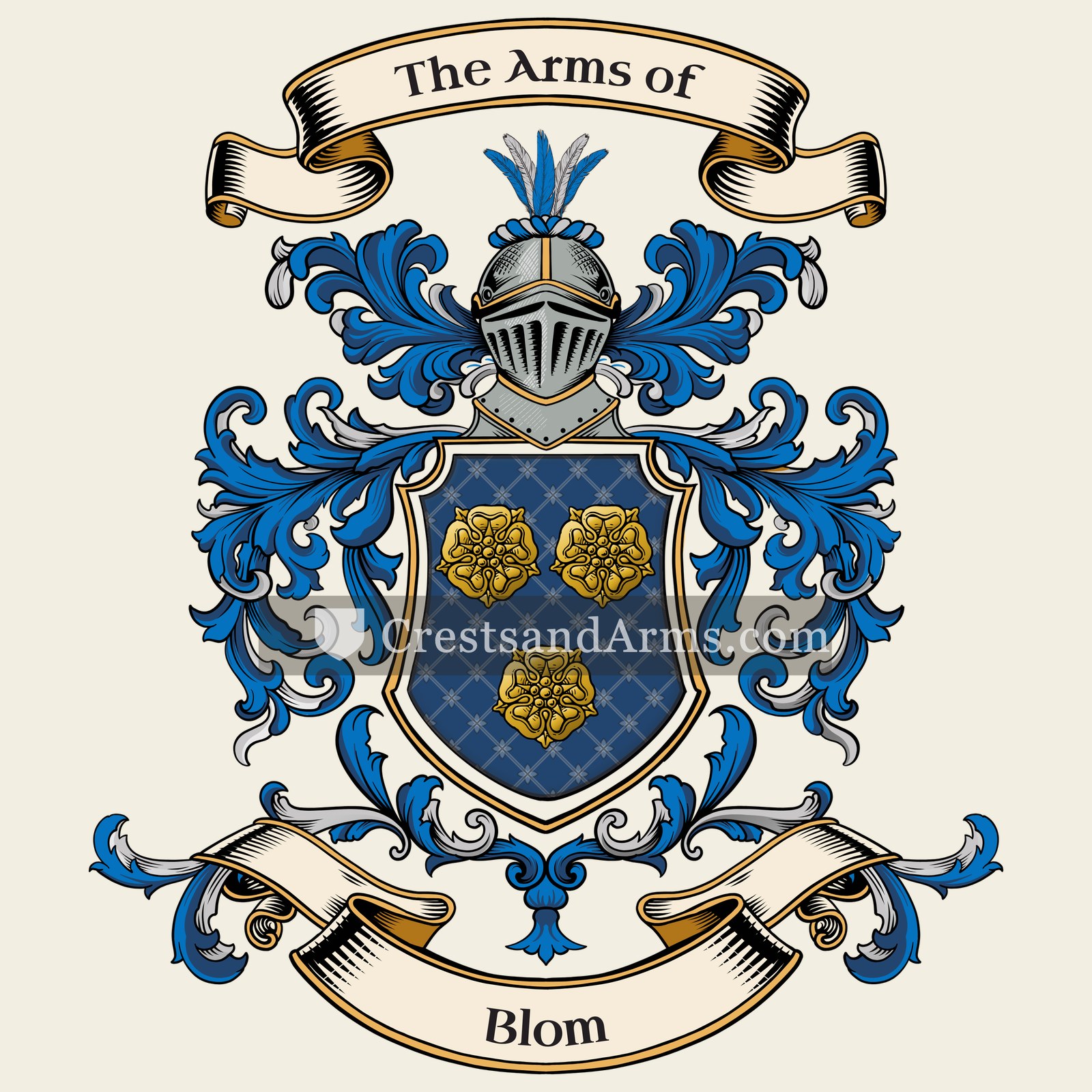The Blom coat of arms, drawn from the recorded blazon