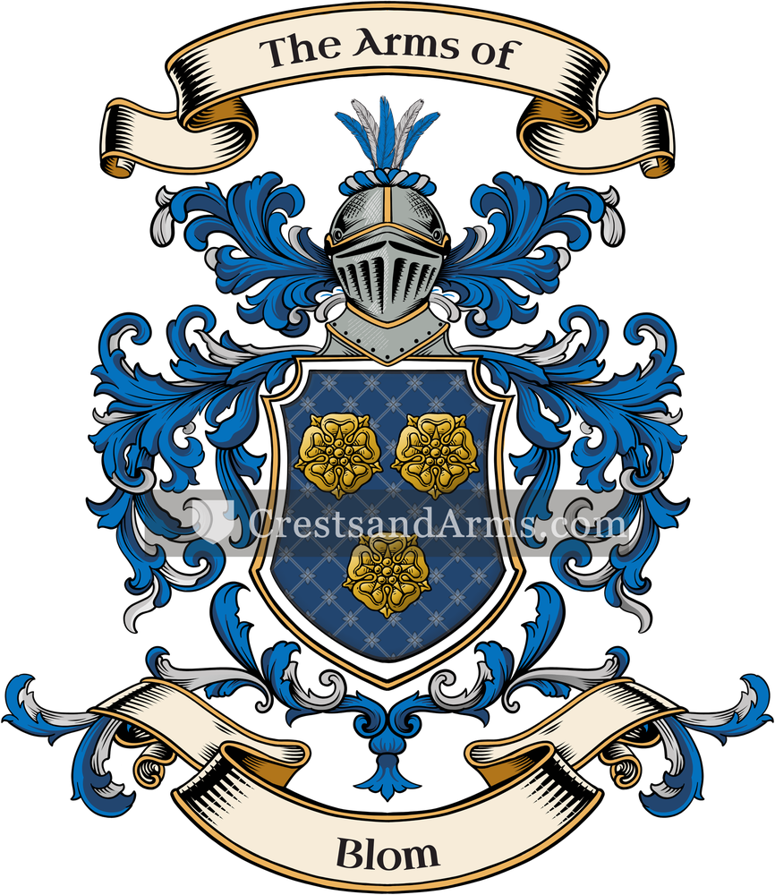 The Blom coat of arms, drawn from the recorded blazon