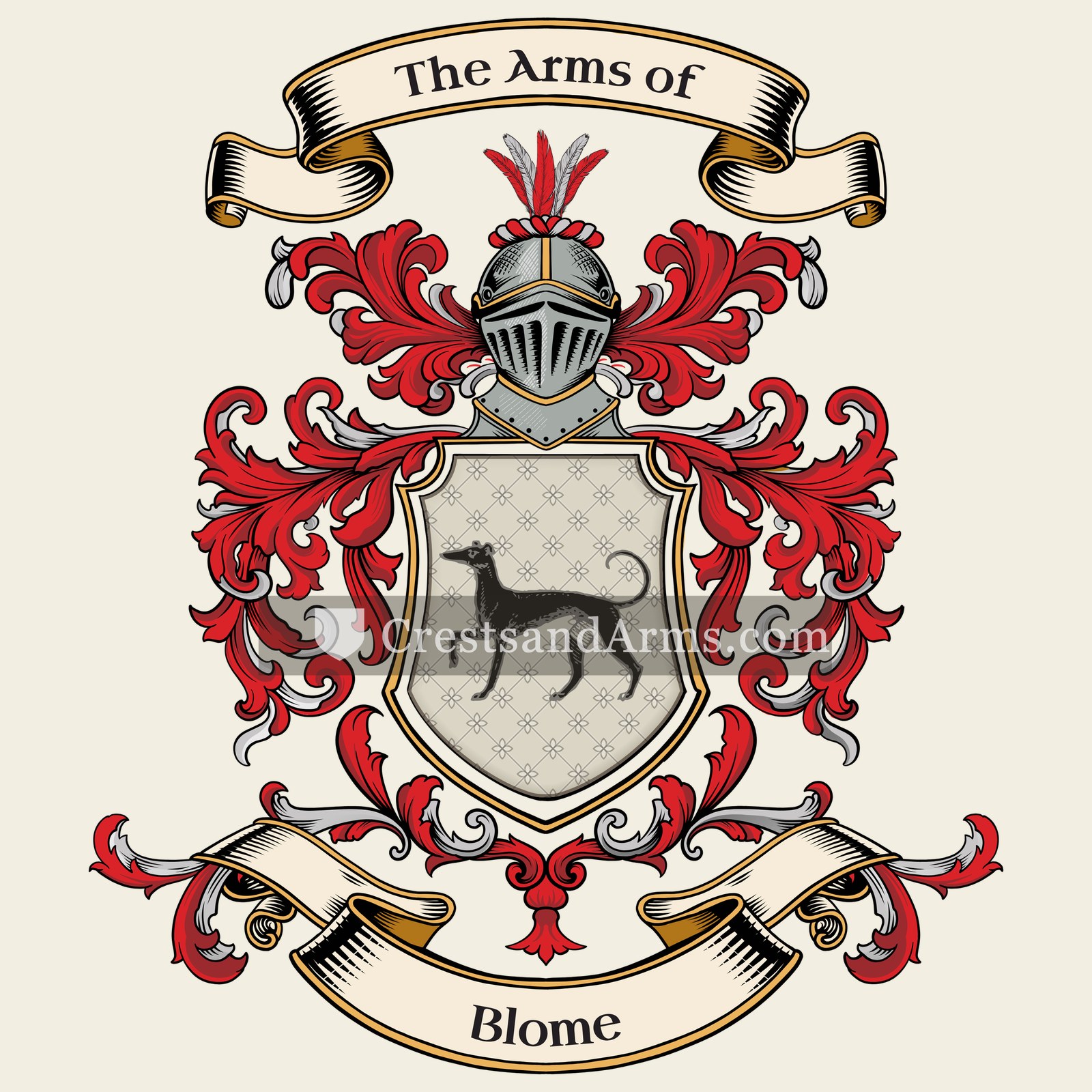 The Blome coat of arms, drawn from the recorded blazon