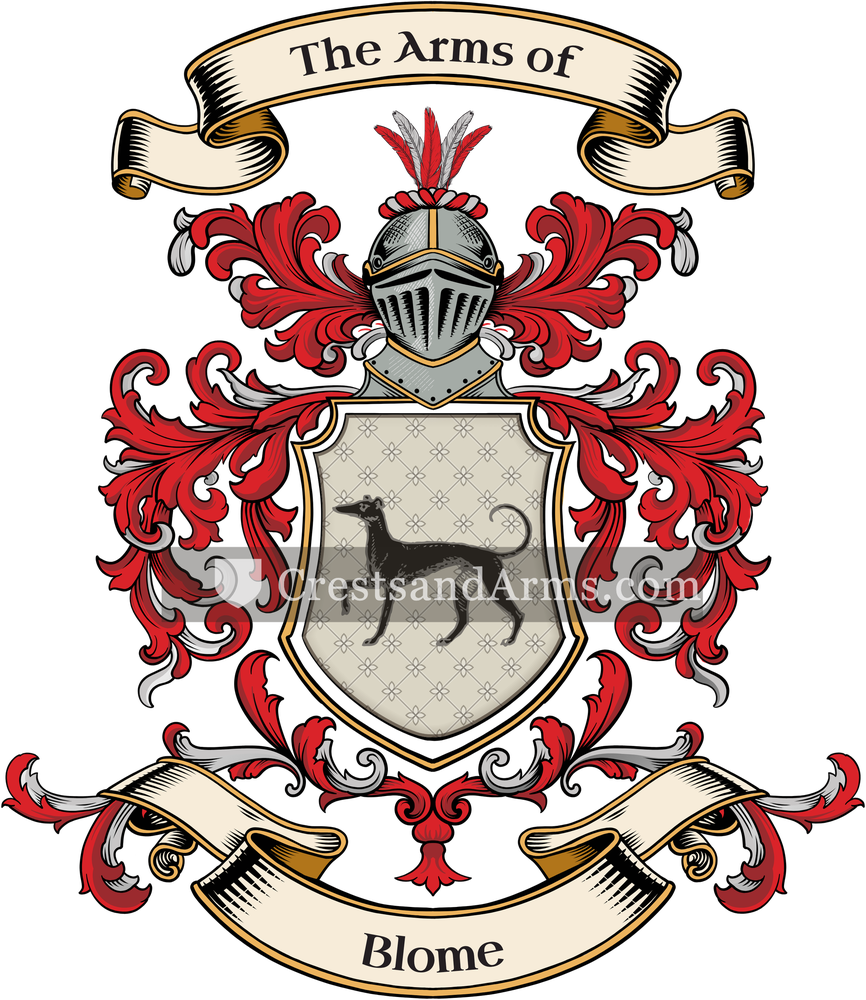 The Blome coat of arms, drawn from the recorded blazon