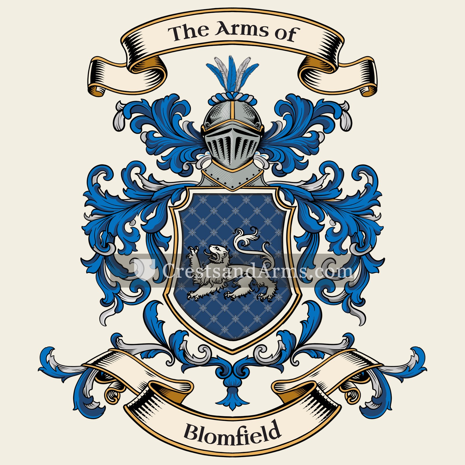 The Blomfield coat of arms, drawn from the recorded blazon