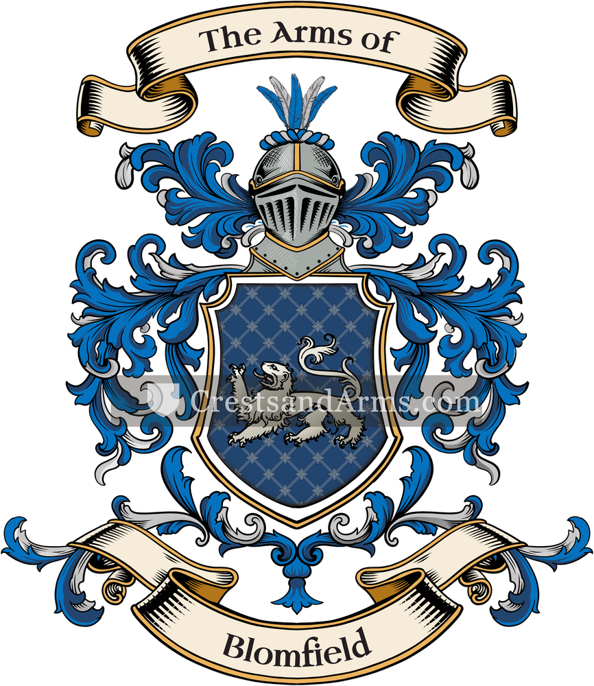 The Blomfield coat of arms, drawn from the recorded blazon