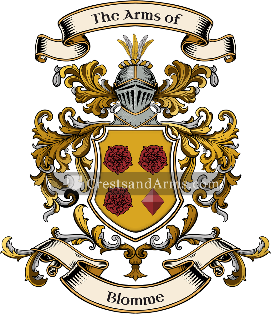 The Blomme coat of arms, drawn from the recorded blazon