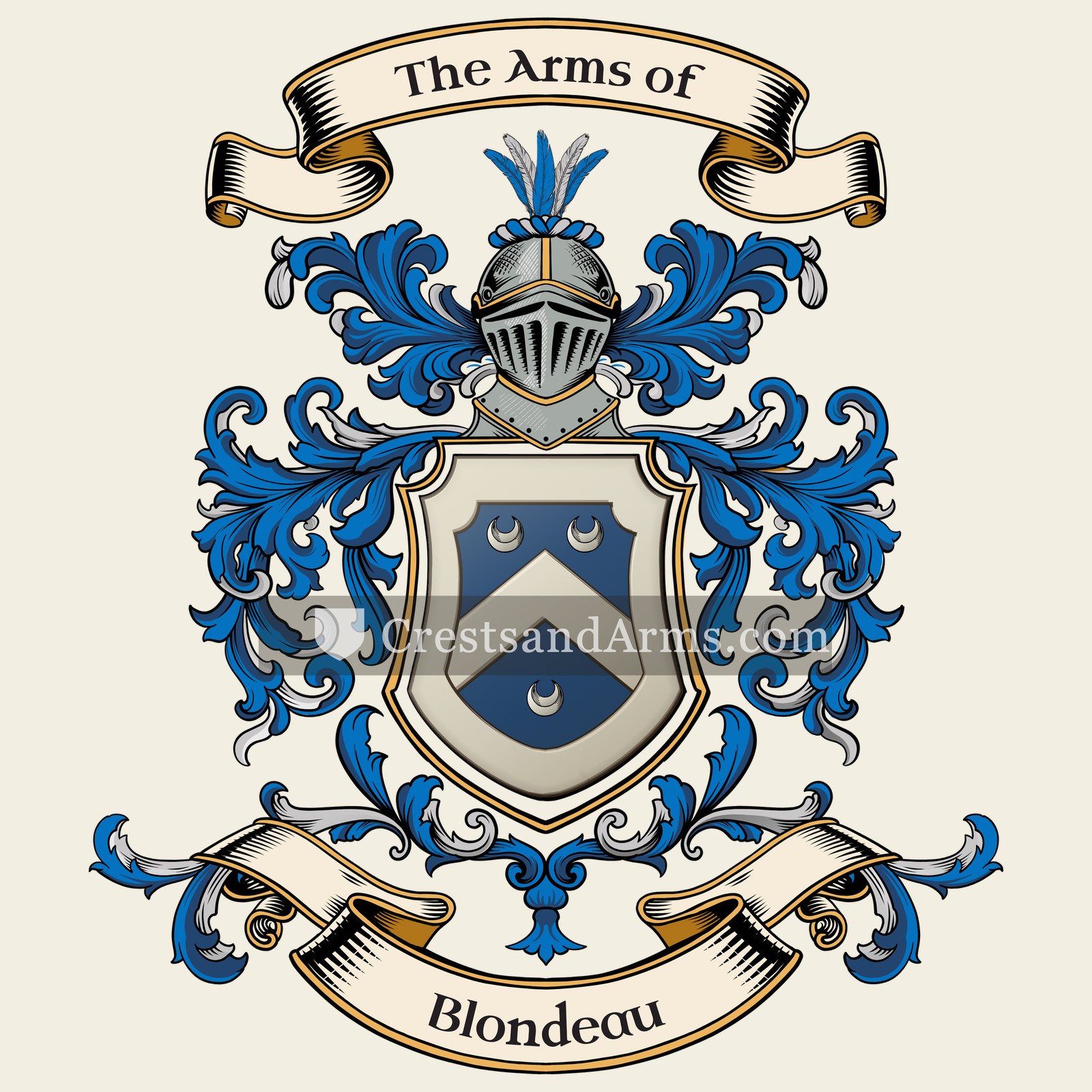 The Blondeau coat of arms, drawn from the recorded blazon