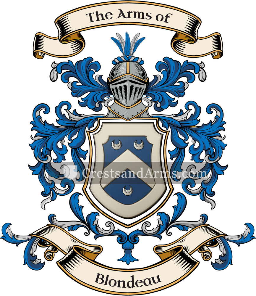 The Blondeau coat of arms, drawn from the recorded blazon