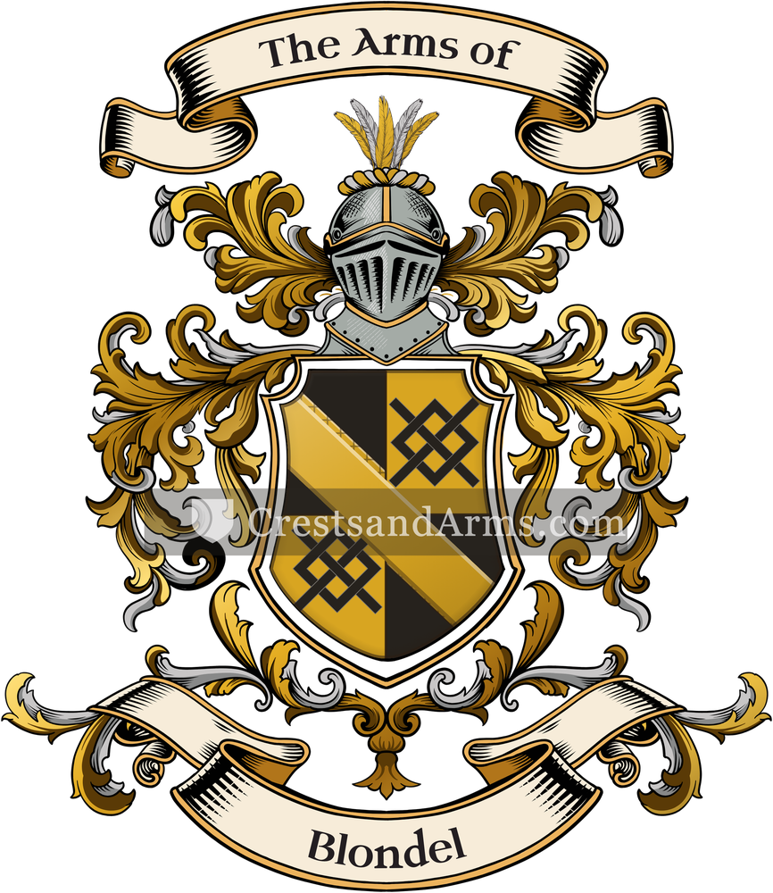 The Blondel coat of arms, drawn from the recorded blazon