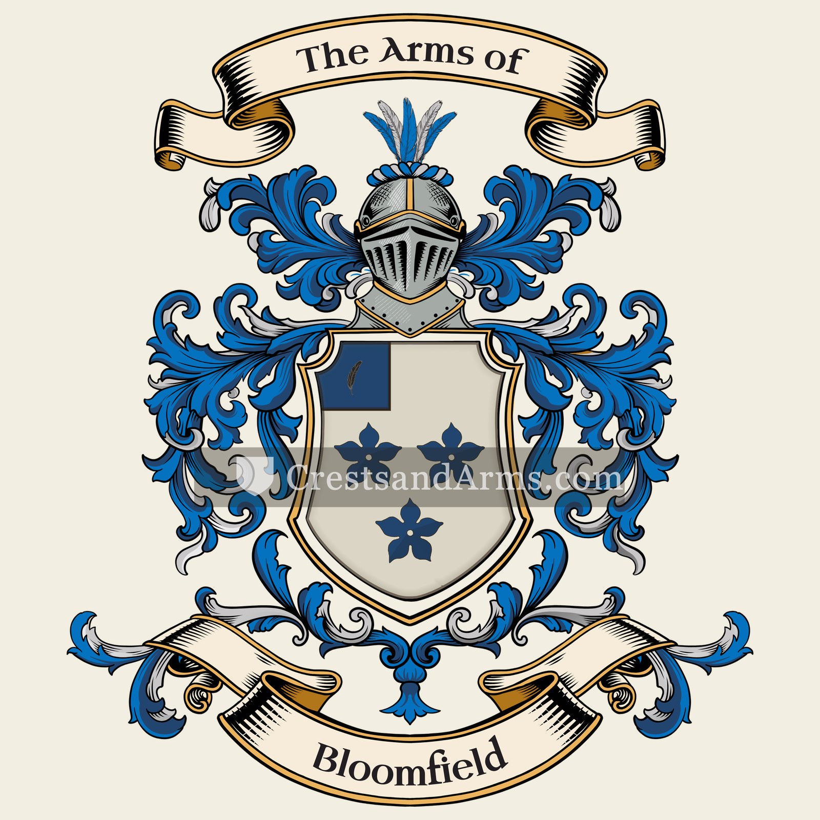 The Bloomfield coat of arms, drawn from the recorded blazon