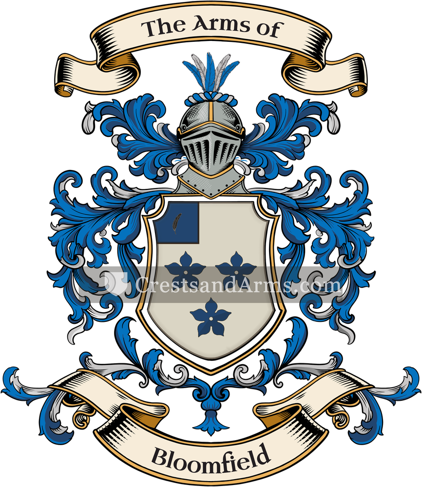 The Bloomfield coat of arms, drawn from the recorded blazon