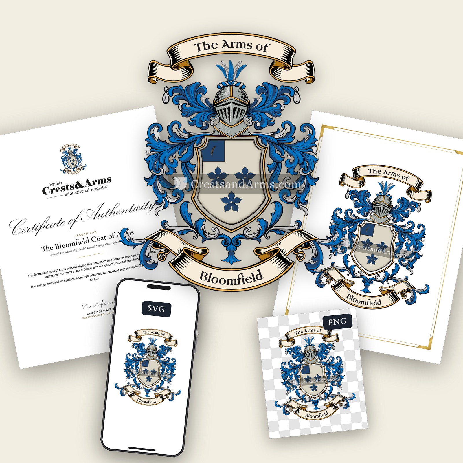 The Bloomfield arms on the coat of arms — digital pack