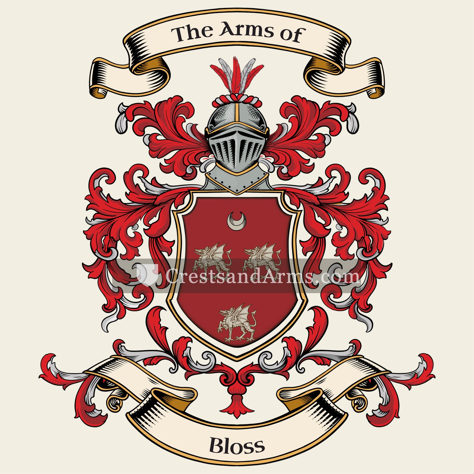 The Bloss coat of arms, drawn from the recorded blazon