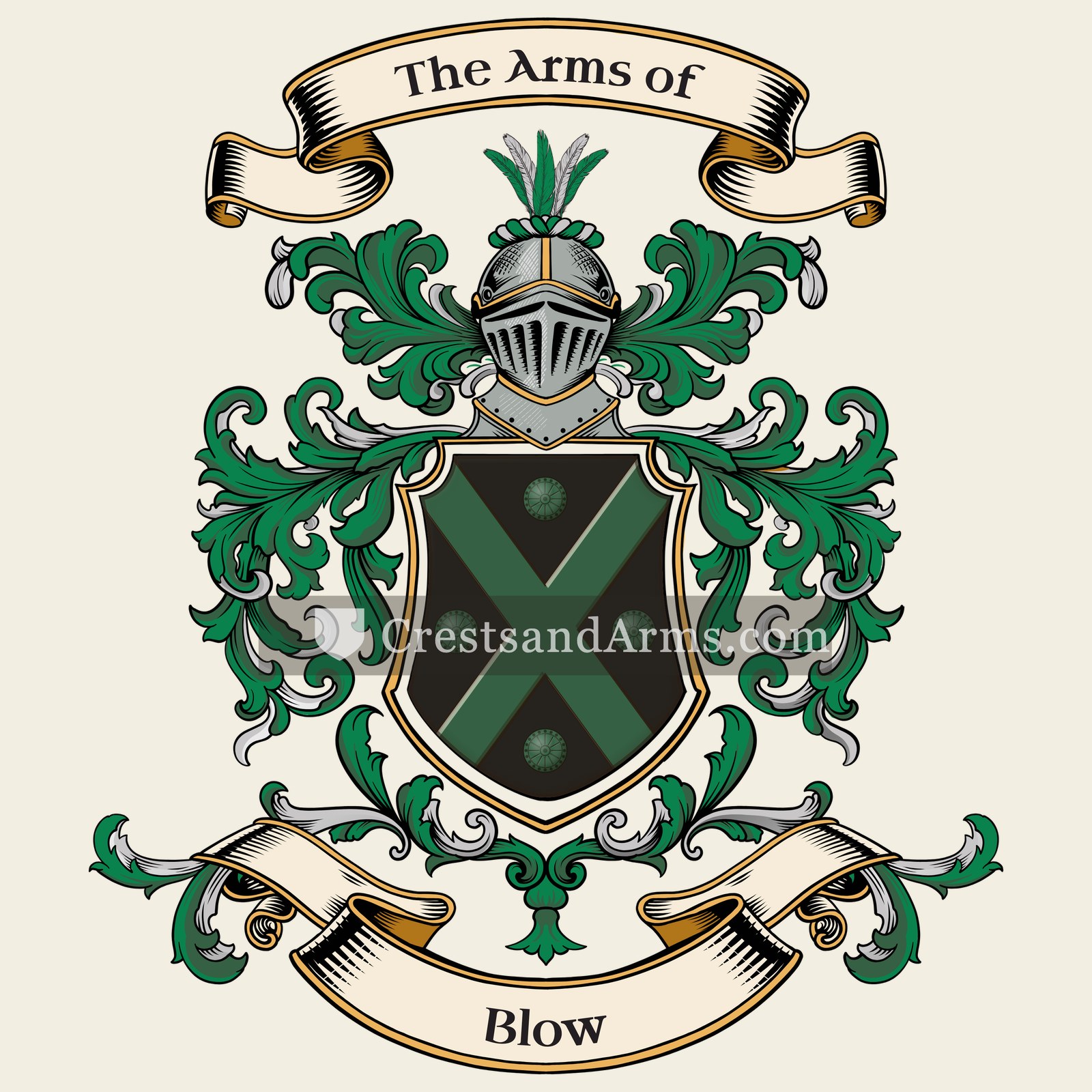 The Blow coat of arms, drawn from the recorded blazon