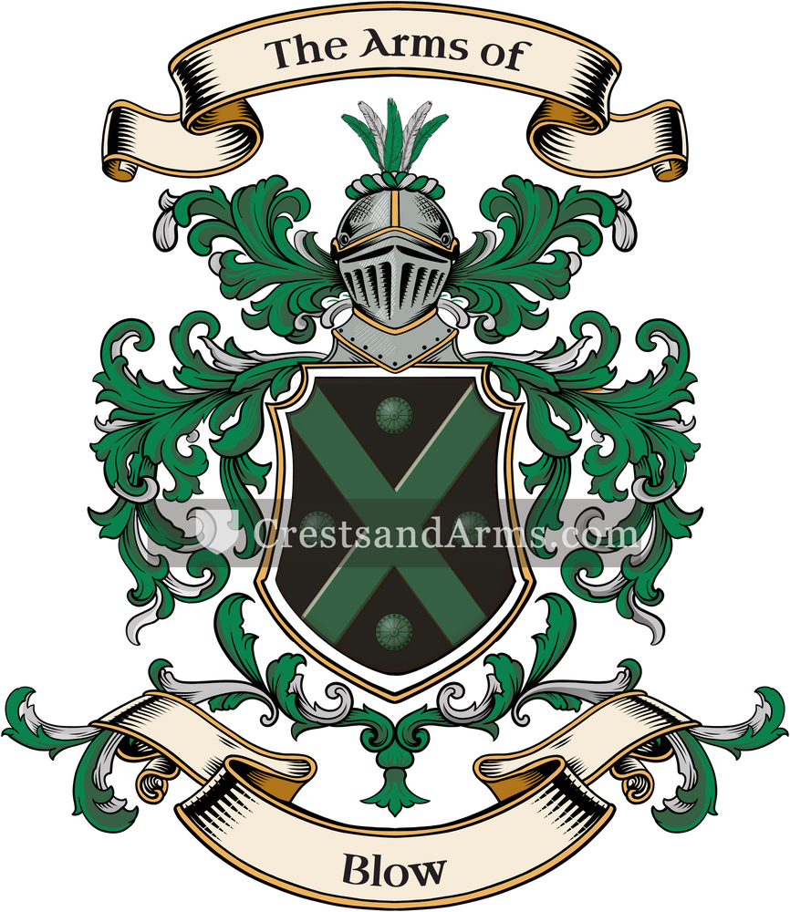 The Blow coat of arms, drawn from the recorded blazon