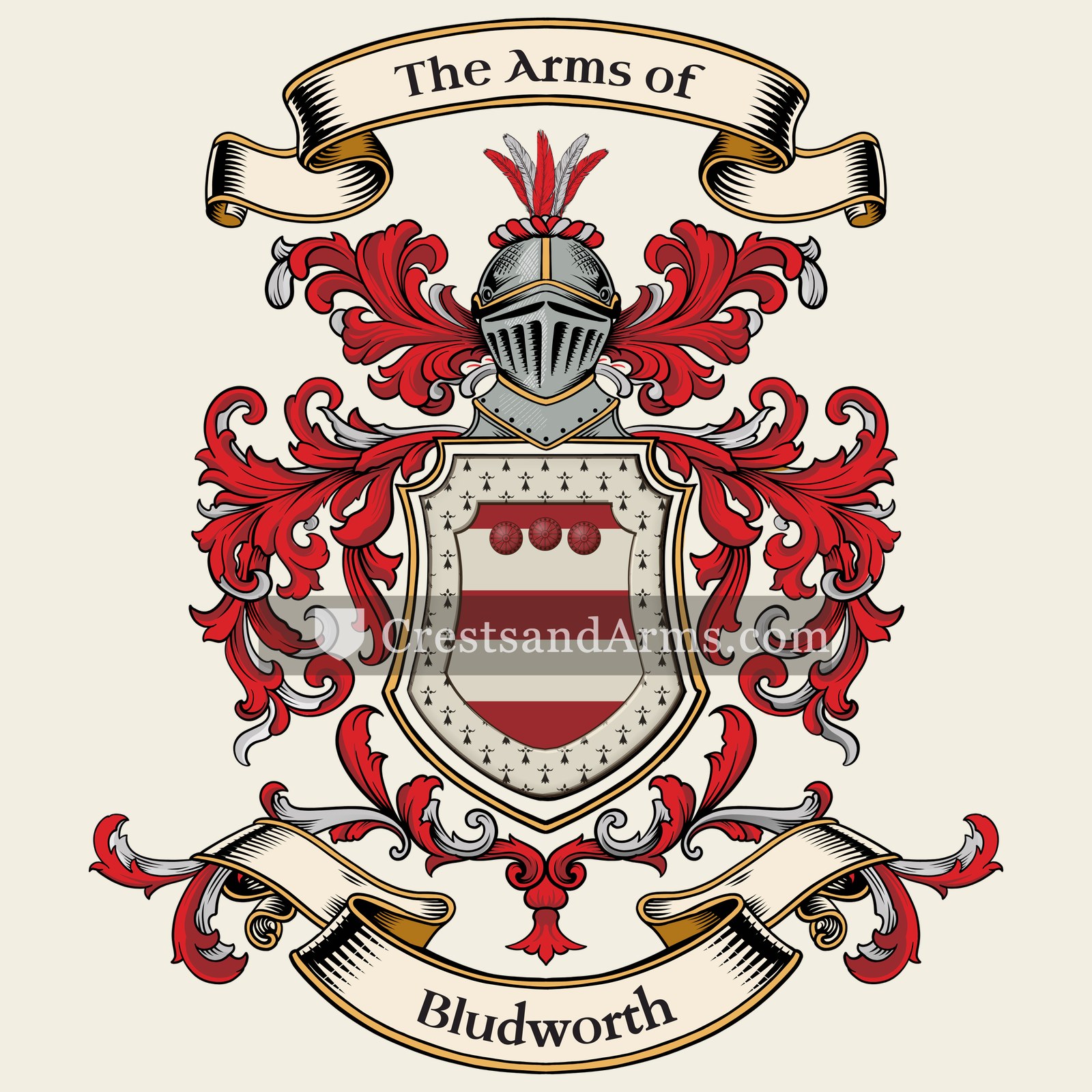 The Bludworth coat of arms, drawn from the recorded blazon