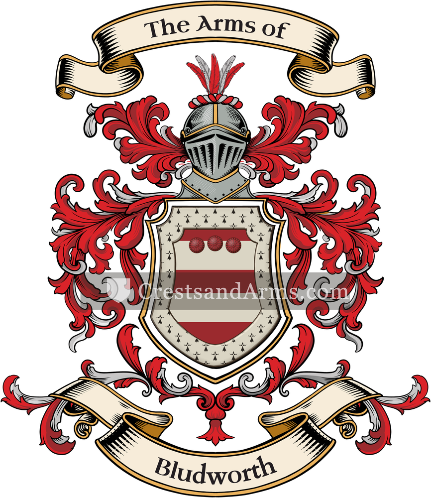 The Bludworth coat of arms, drawn from the recorded blazon