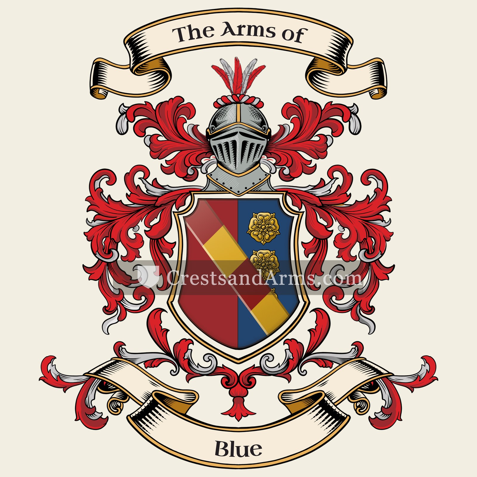 The Blue coat of arms, drawn from the recorded blazon