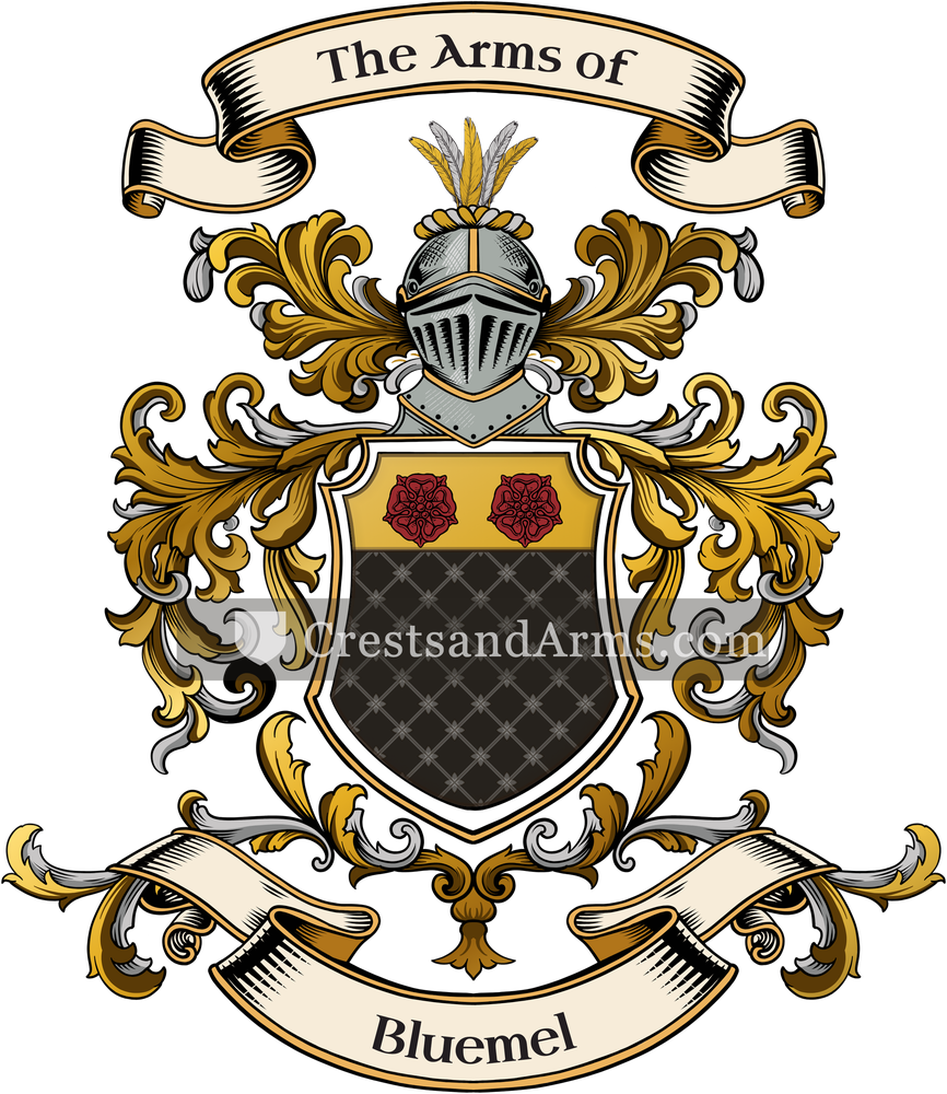 The Bluemel coat of arms, drawn from the recorded blazon